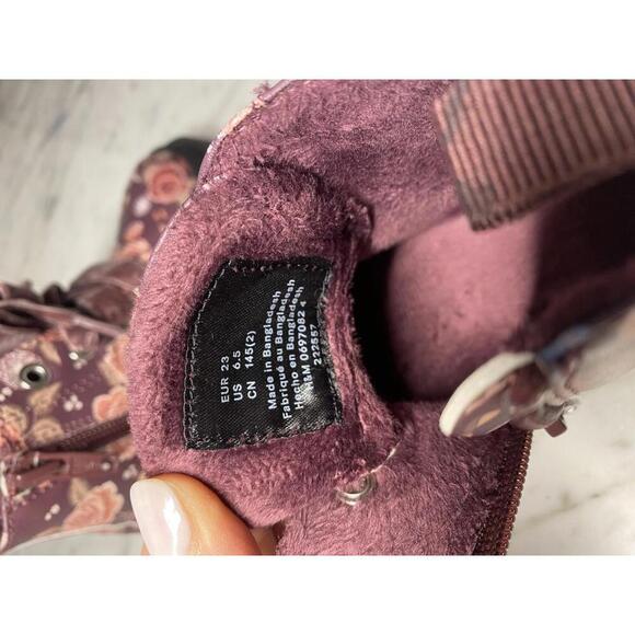 H&M girls floral print burgundy combat boots size 6.5 - Picture 5 of 5